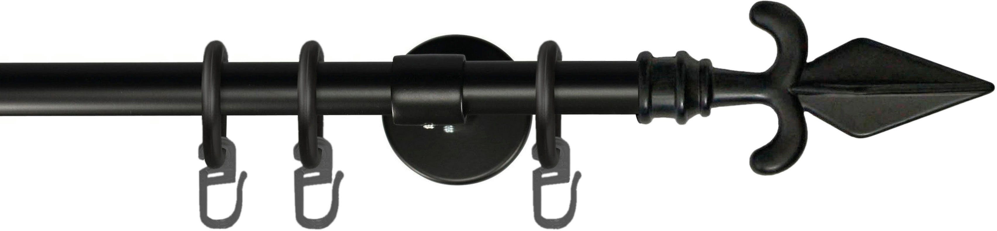 GARESA Gardinenstange RUSTIKA, Ø 16 mm, 1-läufig, Wunschmaßlänge, verschraubt, Metall, rustikale Vorhanggarnitur, verlängerbar, m. Ringe, Endknopf Pfeil