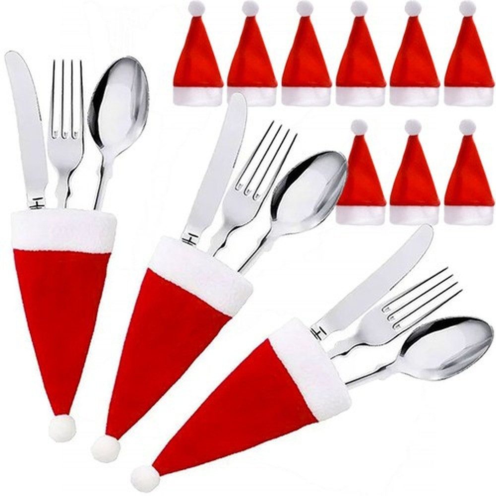 Ruhhy Футляры для столовых приборов Столовые приборыhalter Hütchen Weihnachten (12-tlg), 12 Personen, Polyester, macht jede Mahlzeit festlich und einzigartig