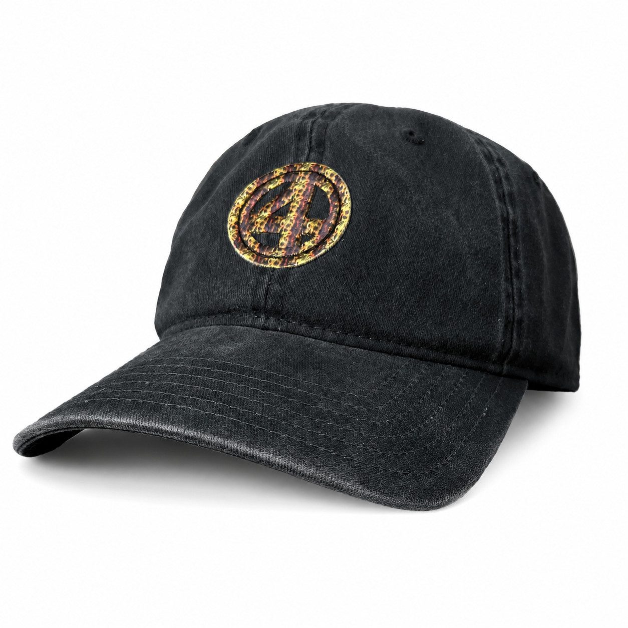 DIE FANTASTISCHEN VIER Flat Cap Dad Cap ´Fell Logo´ Schwarze Dad Cap Vintage-Look, Leoparden-Optik
