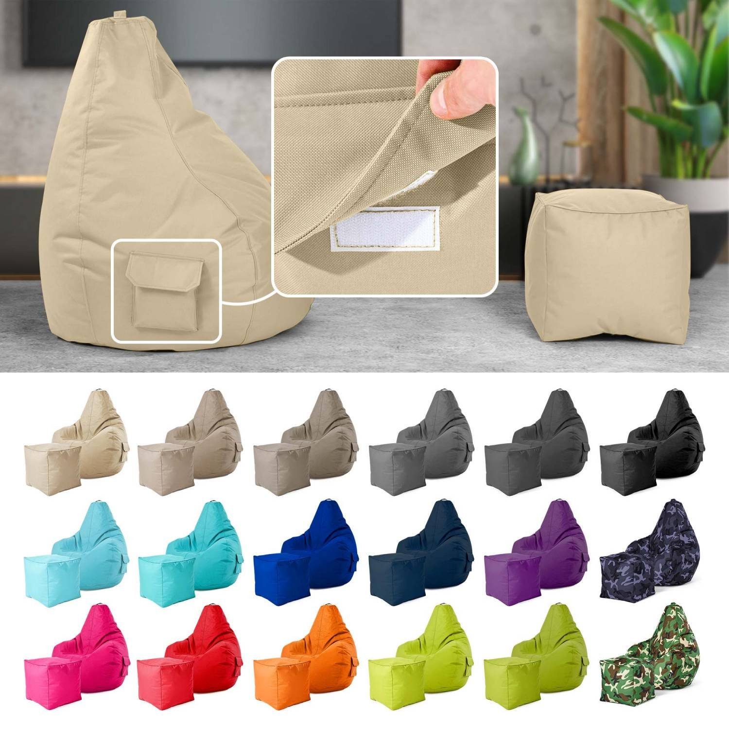 Green Bean Sitzsack Cozy+Cube (2er Set Sitzsack + Hocker - fertig befüllt - günstig online kaufen
