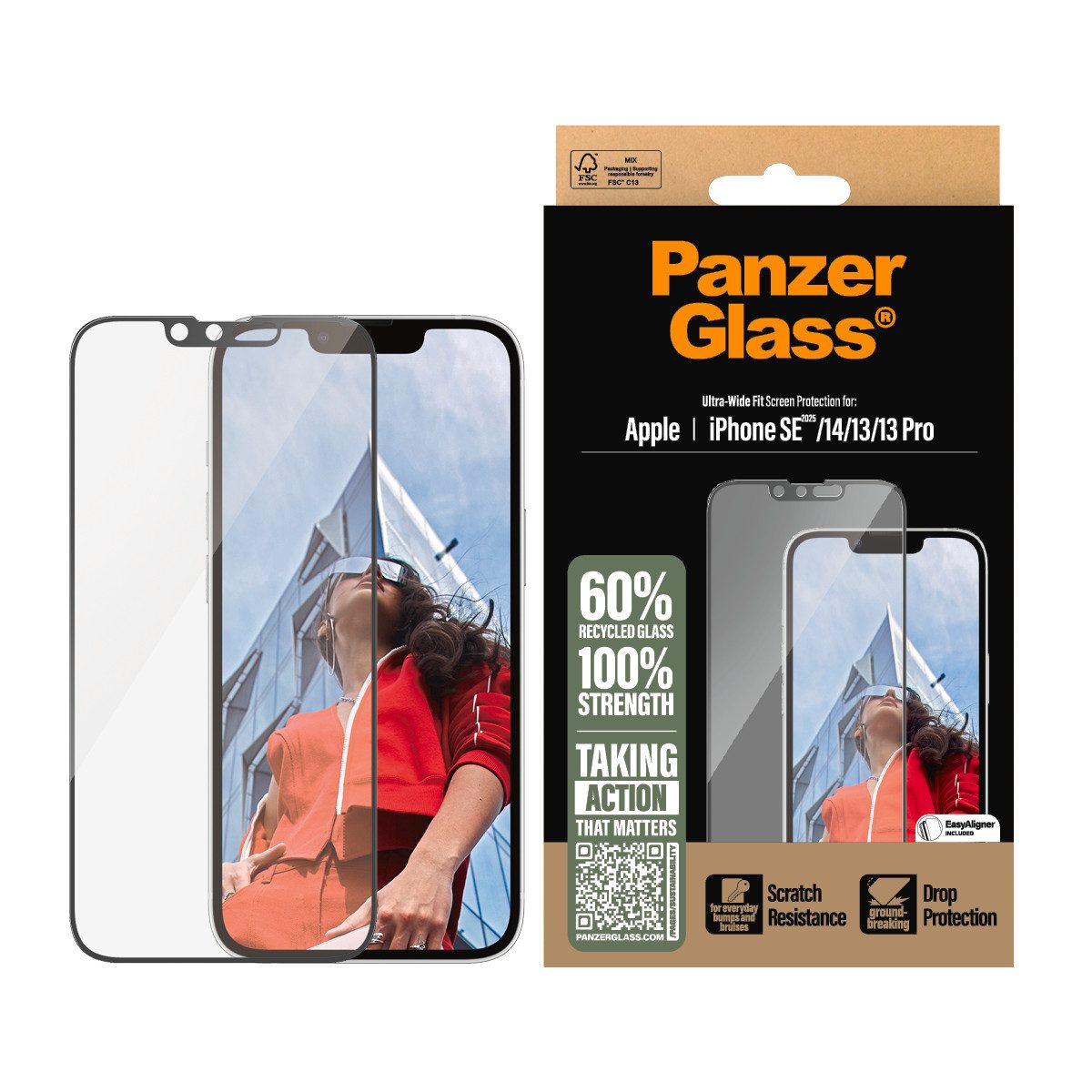 CARE by PanzerGlass Displayschutzglas Ultra-Wide Fit Screen Protection für Apple iPhone 13/13 Pro, Apple iPhone 14, Apple iPhone 16e, Displayschutzfolie, Schutzfolie, Bildschirmschutz, kratz- & stoßfest