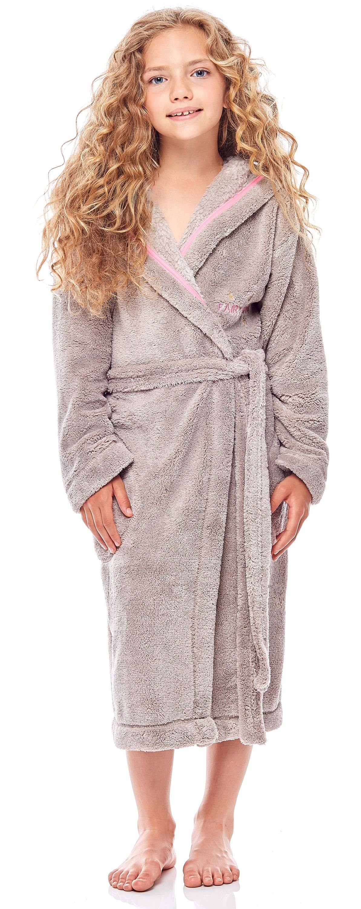 L&L Bademantel Mädchen & Jugend Bademantel mit Kapuze LL0016, 3/4, Polyester, Kapuze