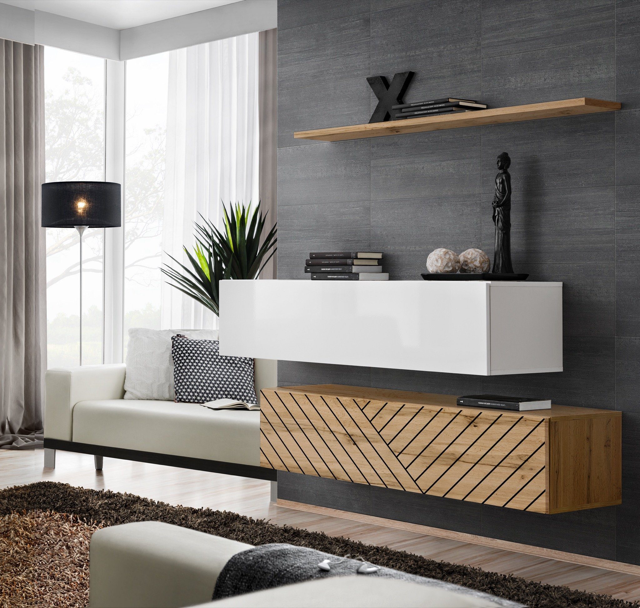 99rooms Wohnwand Swotch SB2 L, (Set (3 St), Wohnzimmer-Set), bestehend aus 2×Lowboard, 1×Wandboard, hängend, mit Push-to-Open