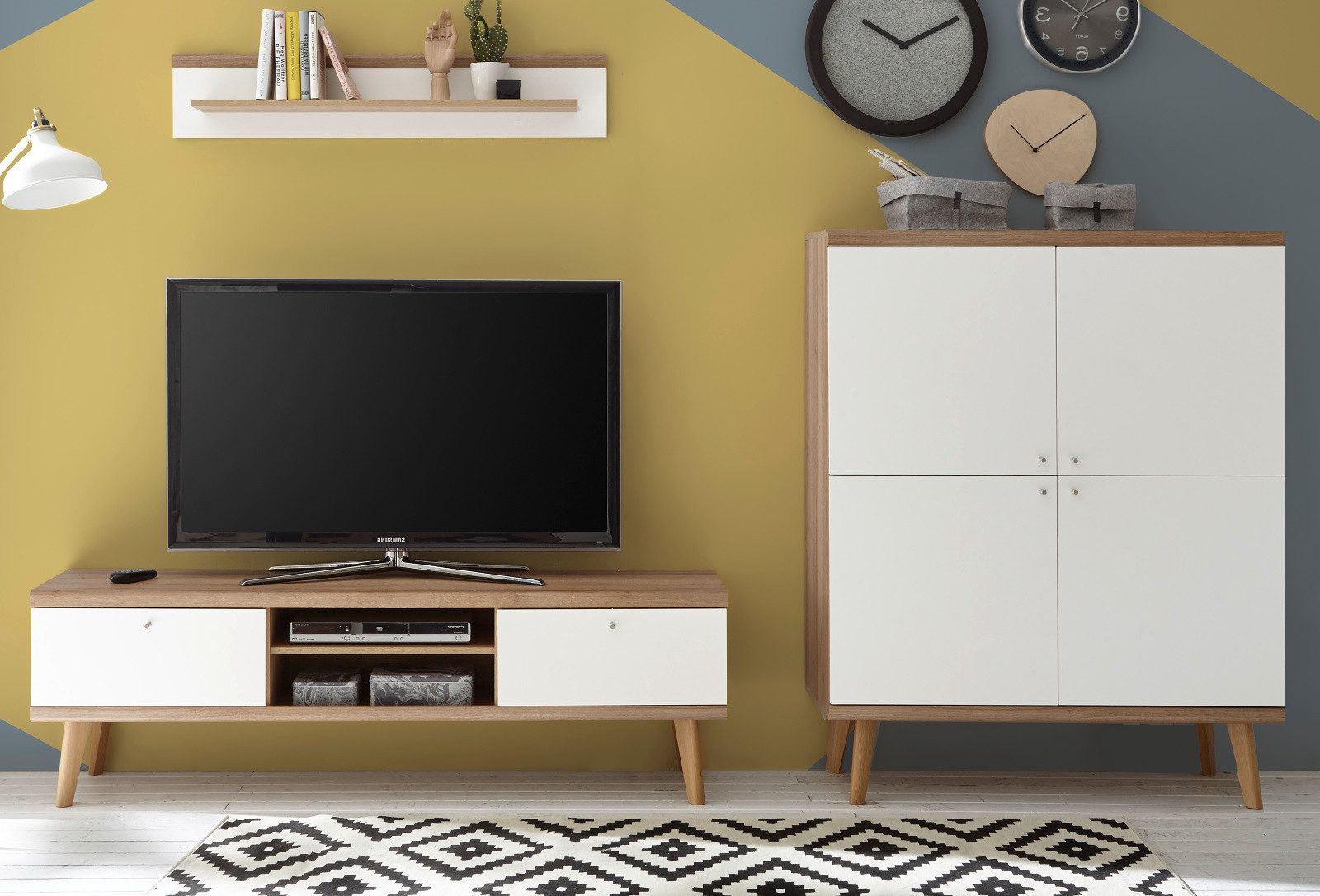 Furn.Design Wohnwand Helge, (in weiß und Eiche Riviera, 3-St., 277 x 160 cm), skandinavisches Design