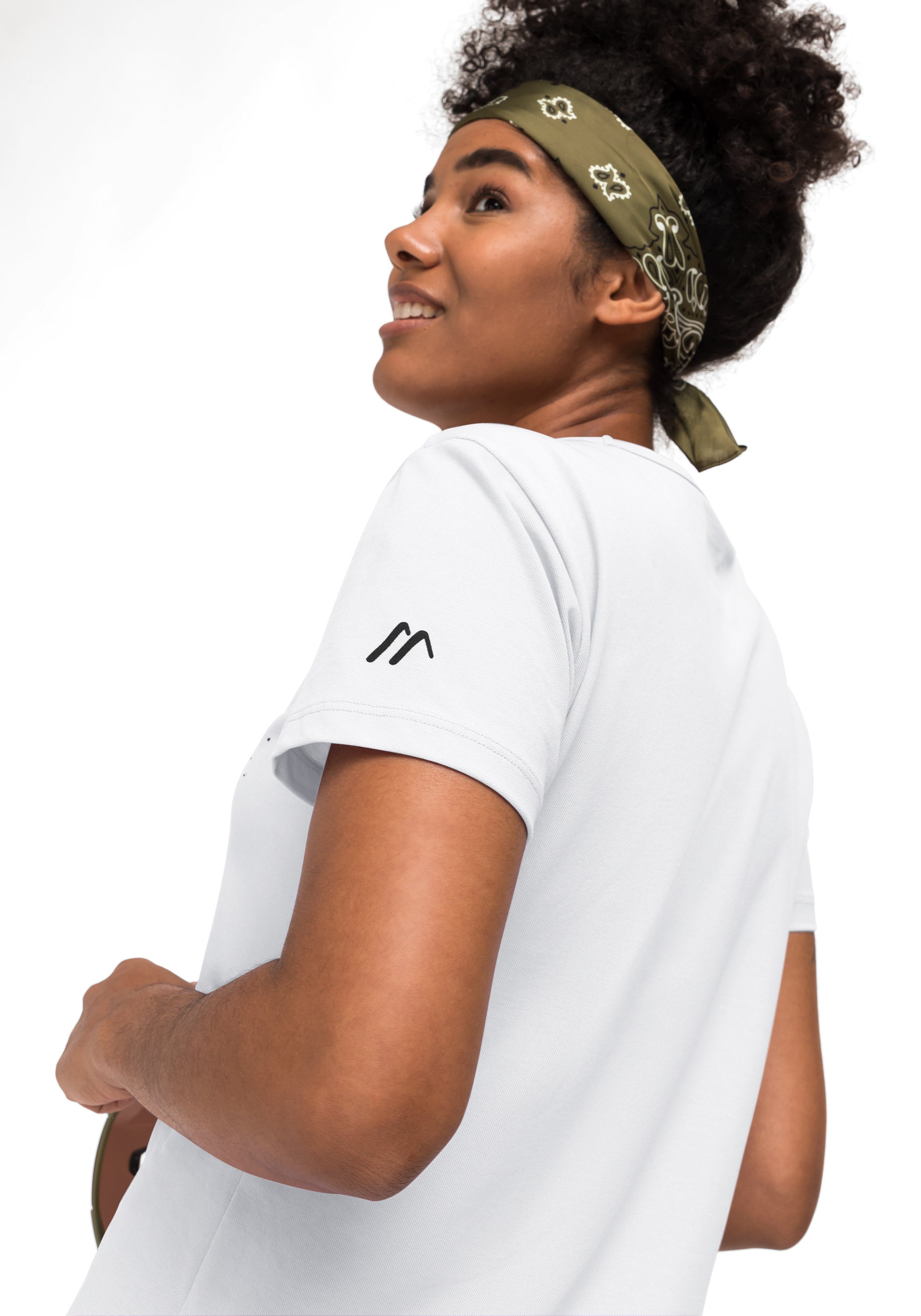 Maier Sports T-Shirt Burgeis Piqué 26 Wandern für Print mit Sportliches mit Damen Freizeit, Kurzarmshirt stylischem Frontprint W Shirt und