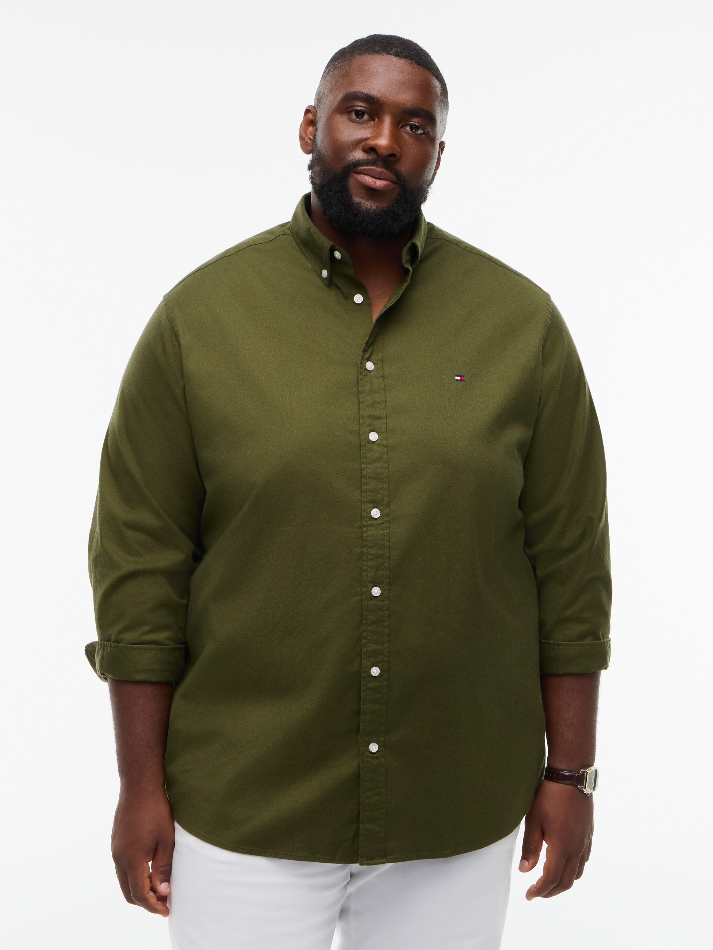 Tommy Hilfiger Big & Tall Flanellhemd BT-FLEX FLANNEL SOLID REGULAR FIT Langarmhemd, Große Größen, Button-down-Kragen