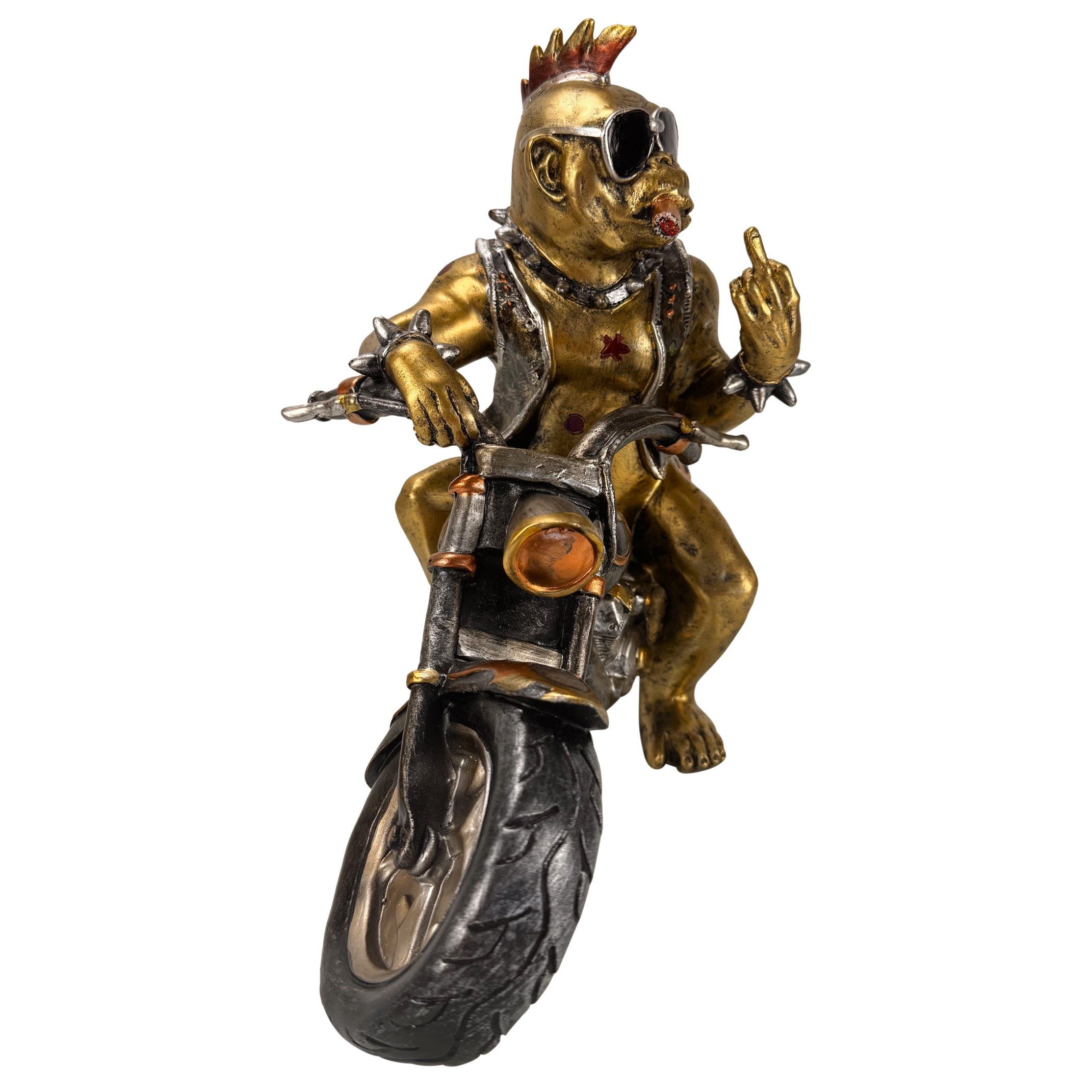 Online-Fuchs Dekofigur rockiger Affe auf dem Motorrad - Deko für Garten & Wohnzimmer (cooles Design in Gold, Silber und Kupfer, Geschenkidee für Motorrad-Fans), – Bild 4 von 5