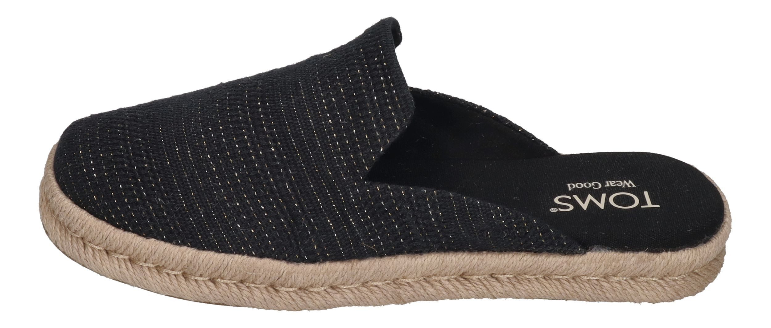 TOMS SANTIAGO MULE Espadrille Black Metallic Linen Stripe
