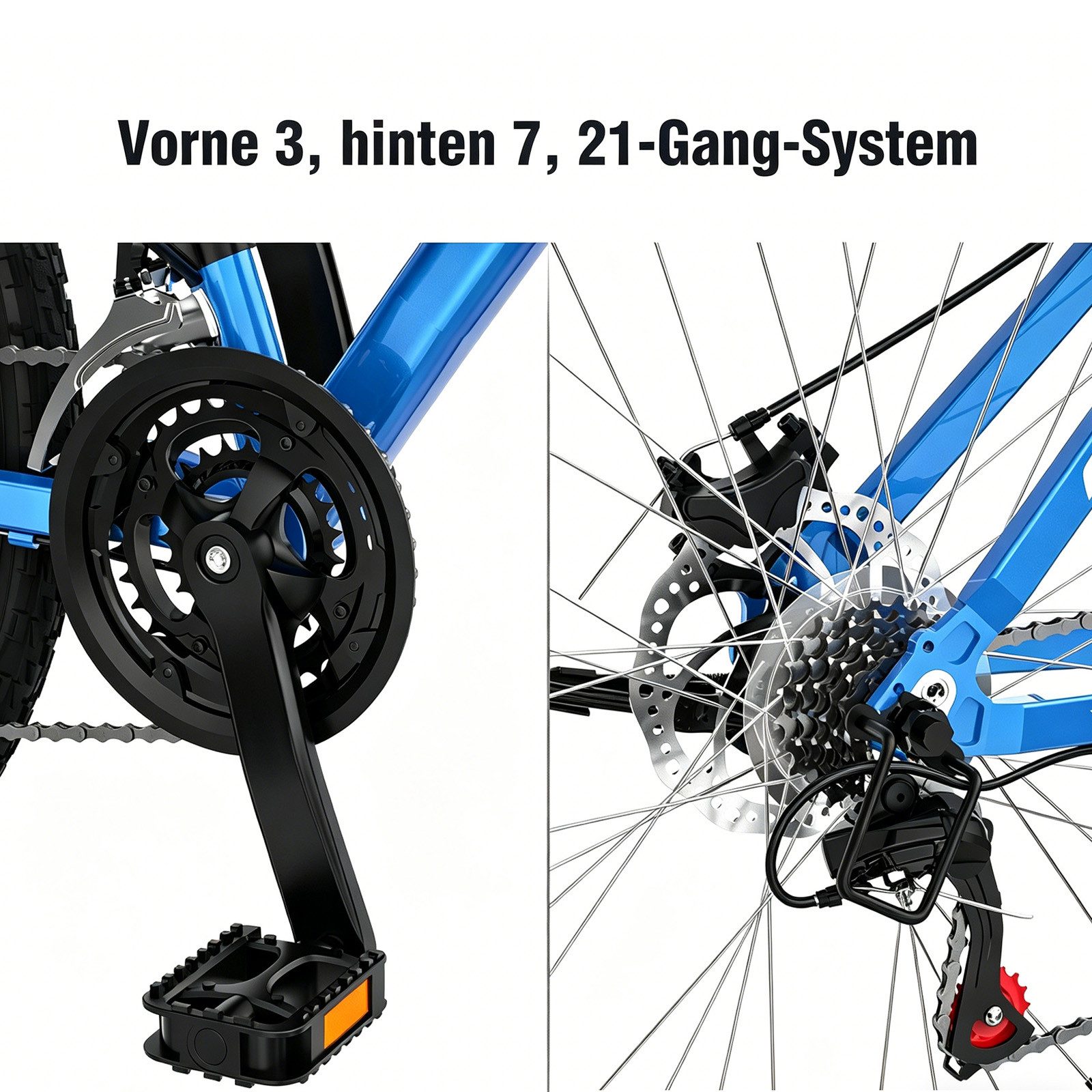 RCB Mountainbike GK2, 26 Zoll Aluminium Fahrrad für Jugendliche & Erwachsene, bis 150KG, 21 Gang, Kettenschaltung, Federgabel & Scheibenbremsen