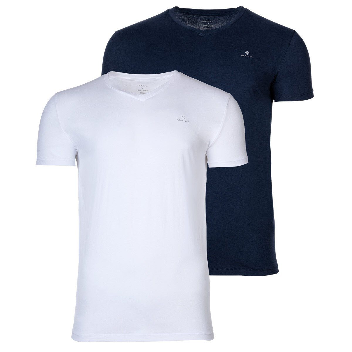 Gant T-Shirt Herren 2er Pack - V-Ausschnitt, V-Neck T-Shirt, Marine/Weiß