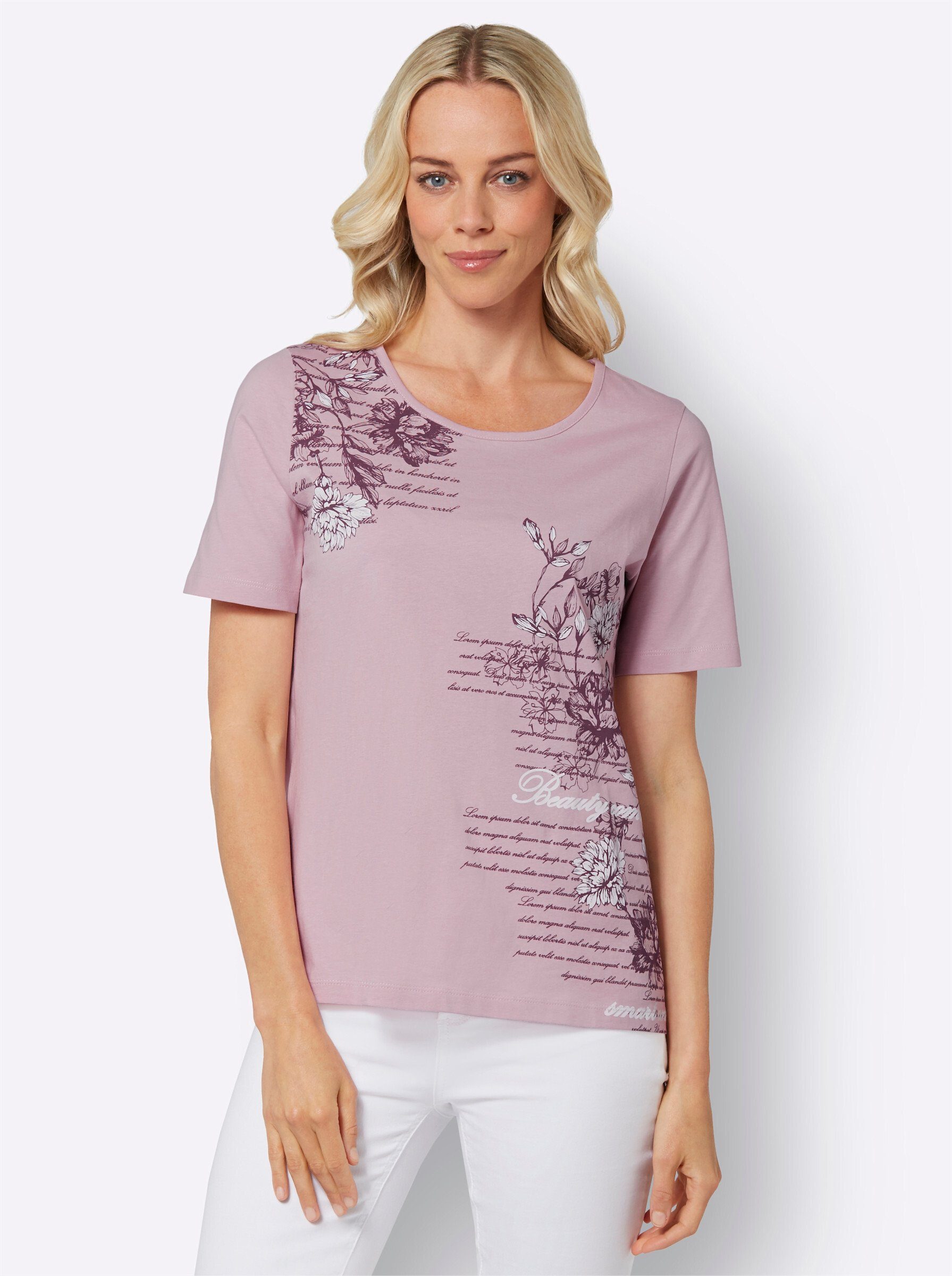 T-Shirt an! rosé-bedruckt Sieh