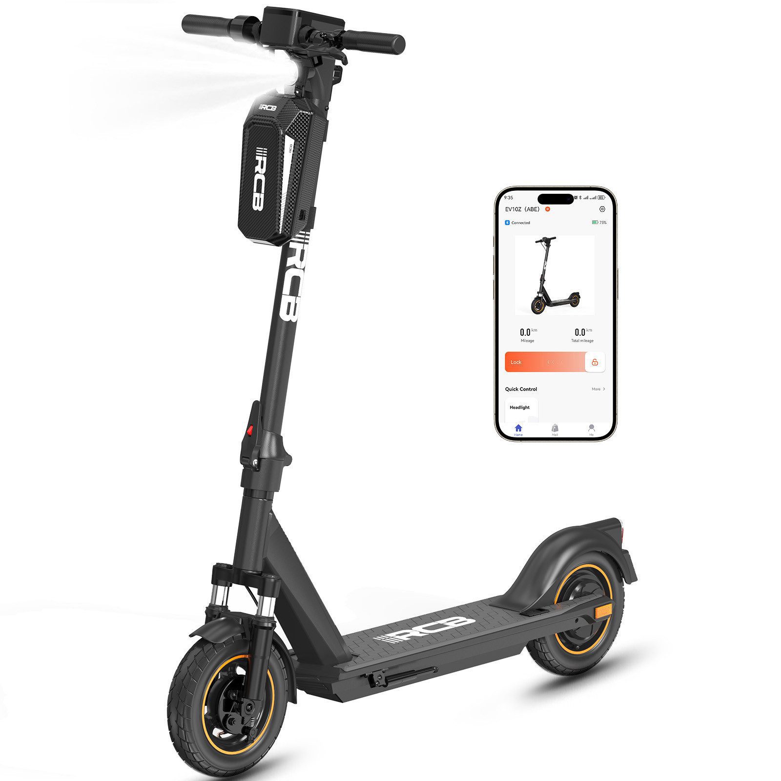 RCB E-Scooter EV10Z mit Straßenzulassung (ABE), faltbar, bequeme Stoßdämpfung, APP, 350 W, 20,00 km/h, (1 tlg), Reichweite 35-40 km, mit Straßenzulassung, APP