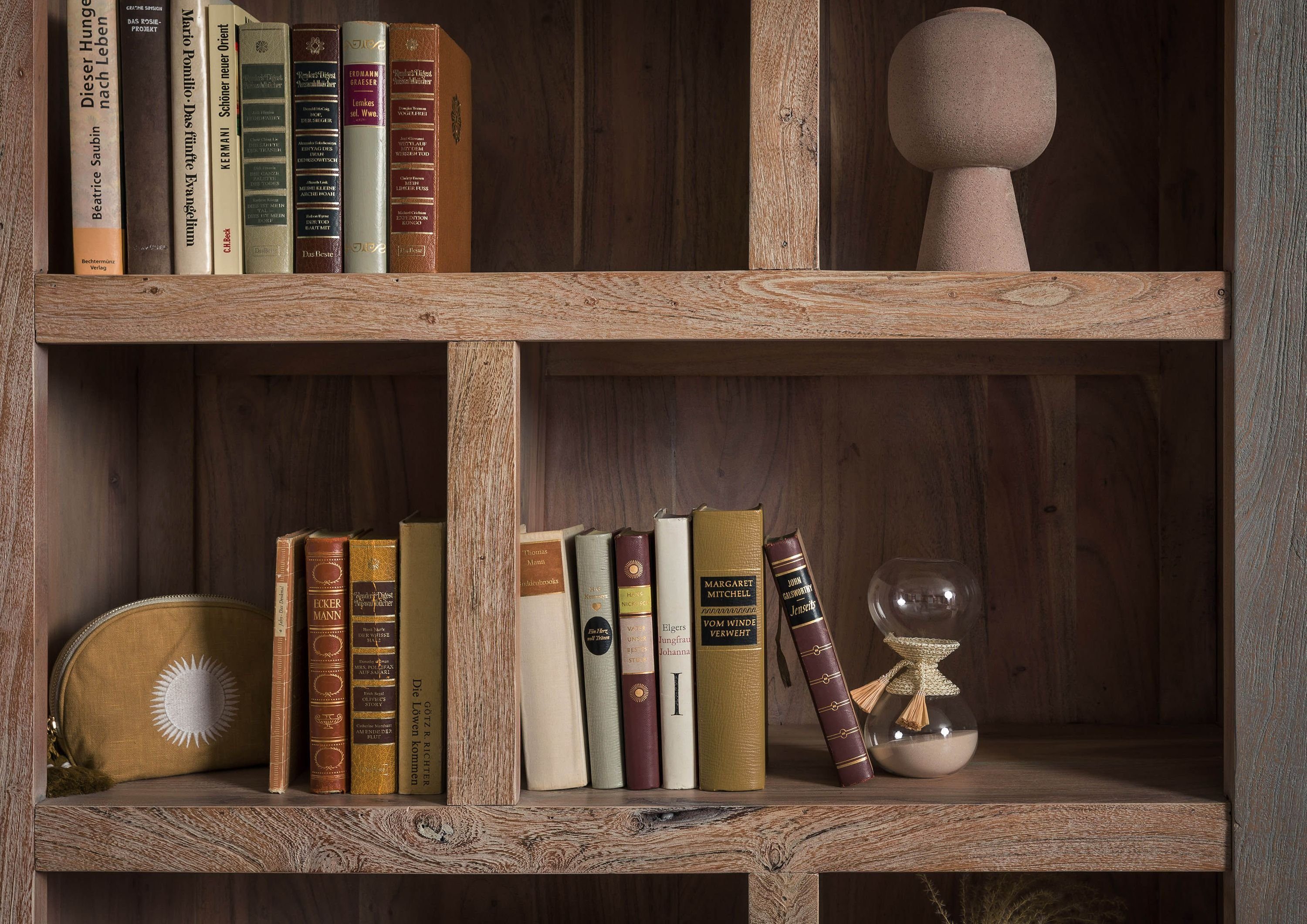 Massivmoebel24 Bücherregal AMSTERDAM, 1-tlg., Standregal Akazie 100x35x204 beige lackiert Amsterdam #121