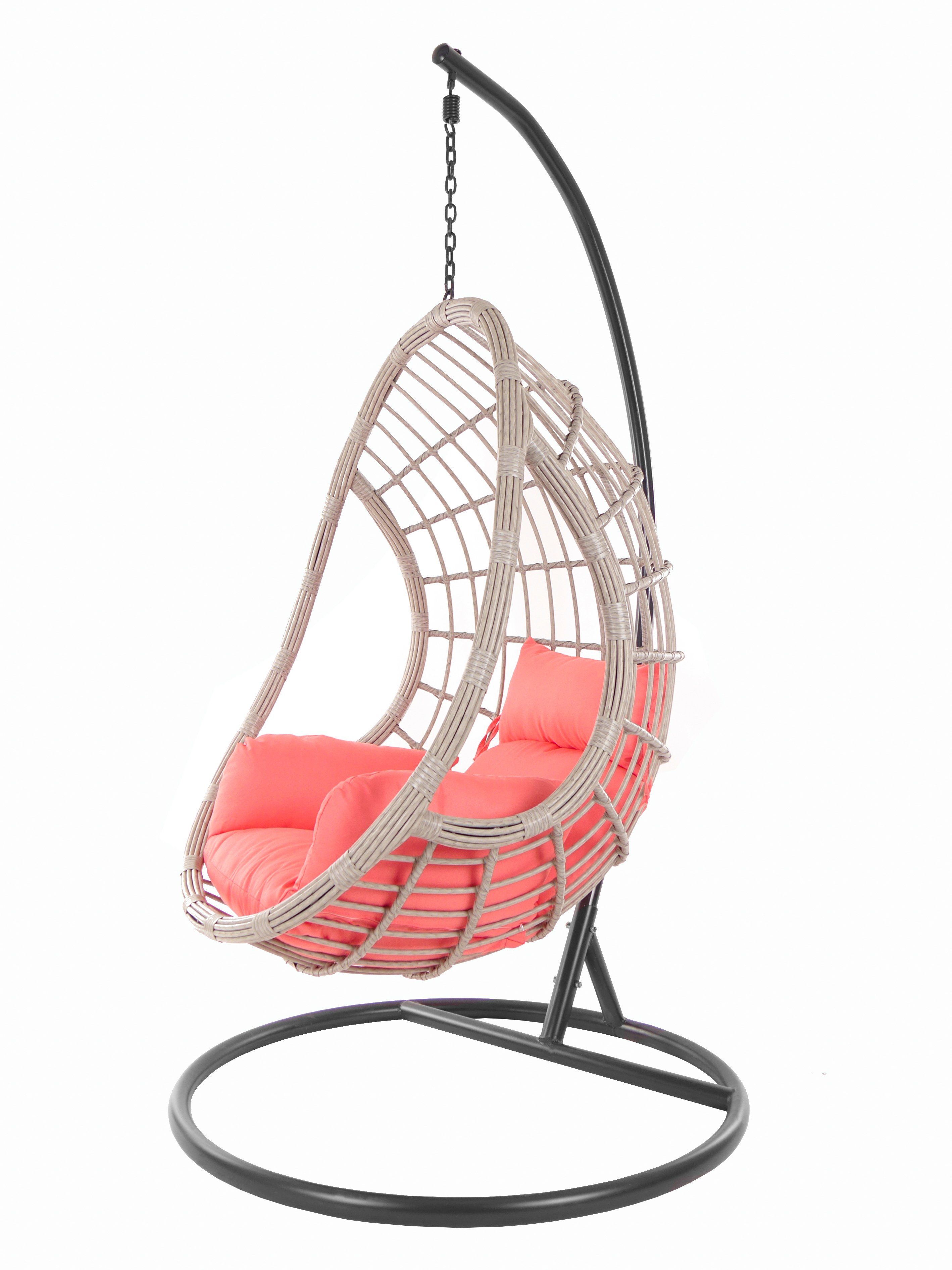 Komplettset, Nest-Kissen Loungemöbel, KIDEO (3400 Kissen, Schwebesessel coral) Hängesessel Farbe, coral Hängesessel und melange mit Nest-Kissen Gestell PALMANOVA grey