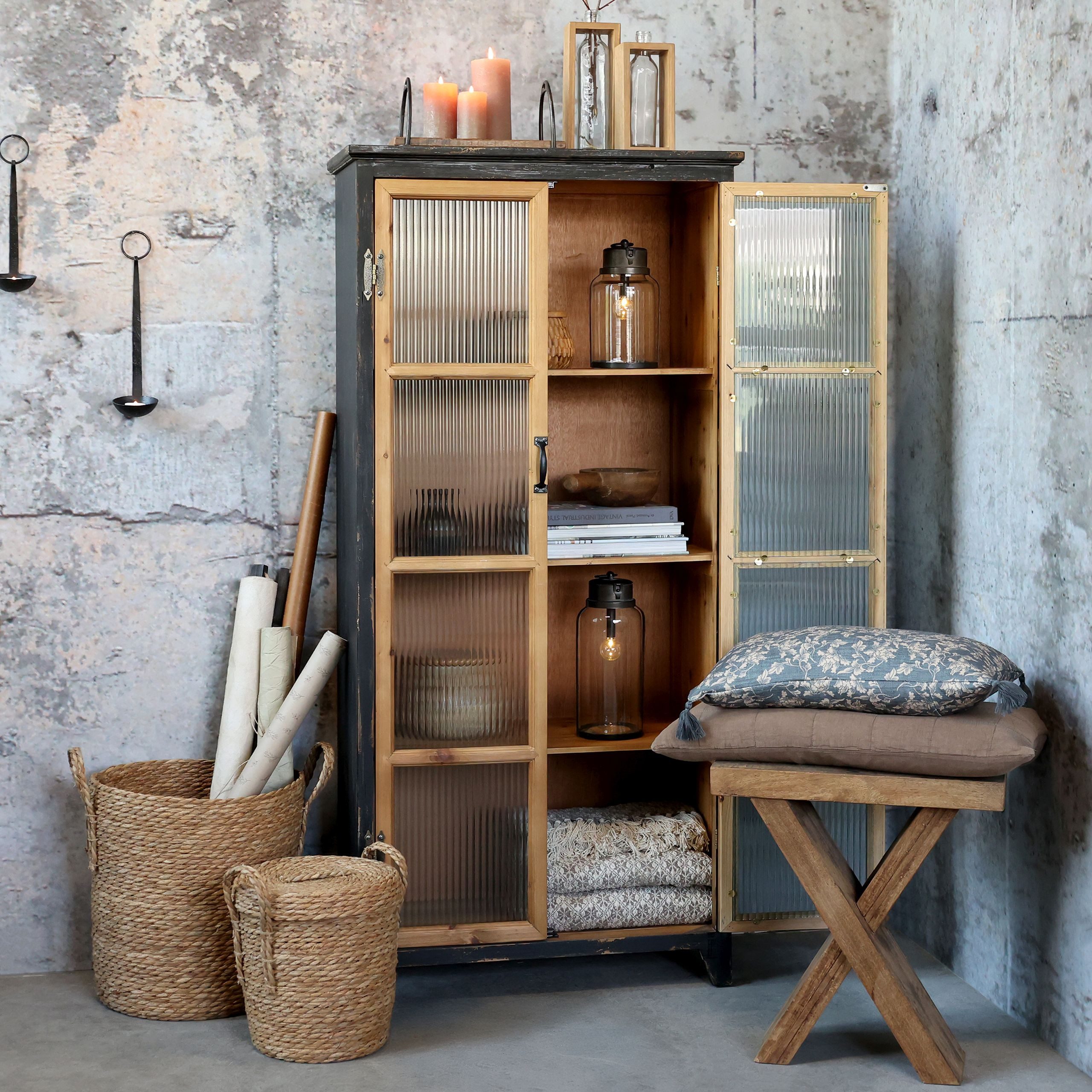 Chic Antique Vitrine Vintage Mathéo Holz Metall geripptes Glas