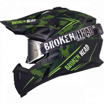 Broken Head Motocrosshelm »Broken Head Squadron Rebelution Grün + Crossbrille Regulator Schwarz« (Mit schwarzer MX-Brille), Mit zwei Verschlüssen!