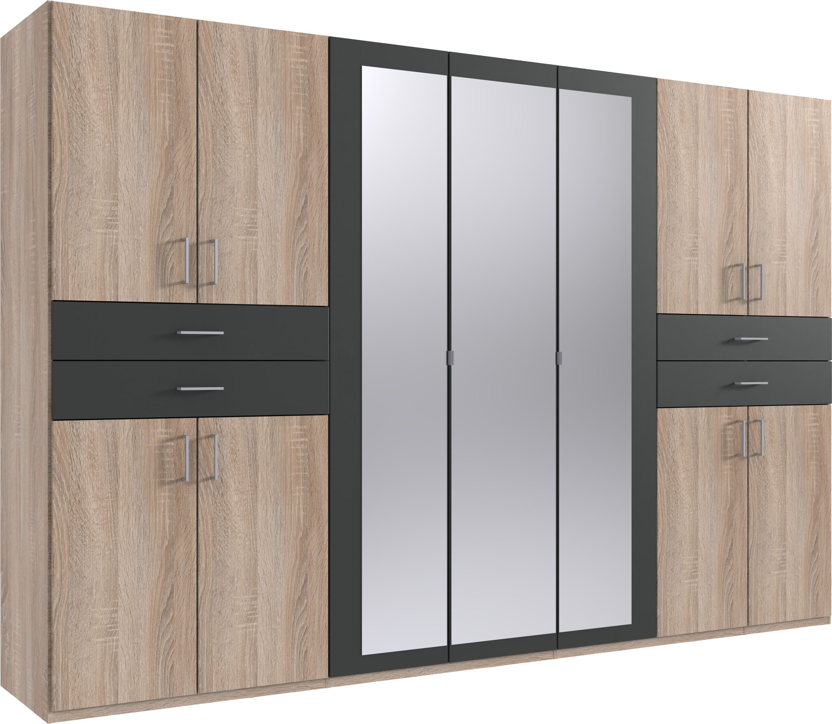 Wimex Kleiderschrank Taiga Kleiderschrank mit Spiegel mit Schubladen auf bequemer Höhe, Garderobe Schlafzimmerschrank