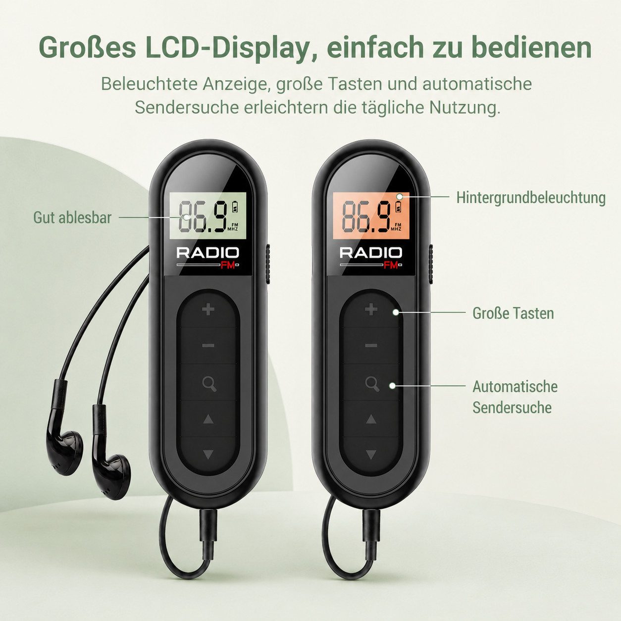 Lisabonde Mini FM Taschenradio mit Clip, Akku, USB-C & Kopfhörer Radio (Senderspeicher, FM-Tuner, Digitaler Empfang, Automatischer Sendersuchlauf, DSP-Chip, Tas – Bild 4 von 5