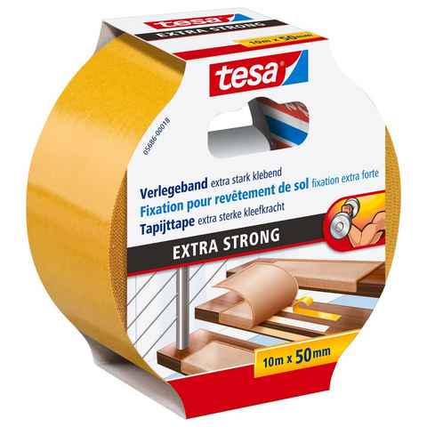 tesa Doppelklebeband EXTRA STRONG Verlegeband (Packung, 1-St) doppelseitiges Gewebeklebeband - zum Verlegen von Teppich & PVC-Boden
