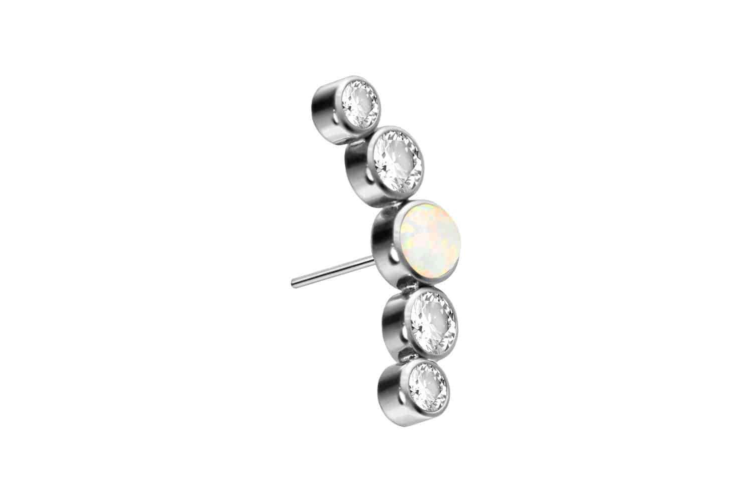 Piercing-Set Titan Aufsatz mit Push Pin SYNTHETISCHER OPAL + 4 KRISTALLE