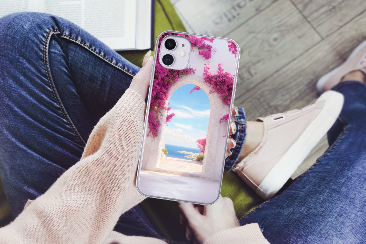 MuchoWow Handyhülle für Apple iPhone 11 Meer - Rosa - Blumen - Tor, Smartphone-Bumper, Print, Handy Schutzhülle Dünn