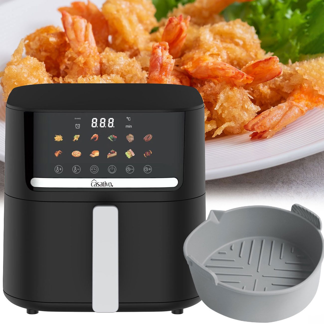 Casativo Heißluftfritteuse CH9693, 1600 W, Energiesparend, 11 Programme, 6,5L Volumen, LED-Touch-Display