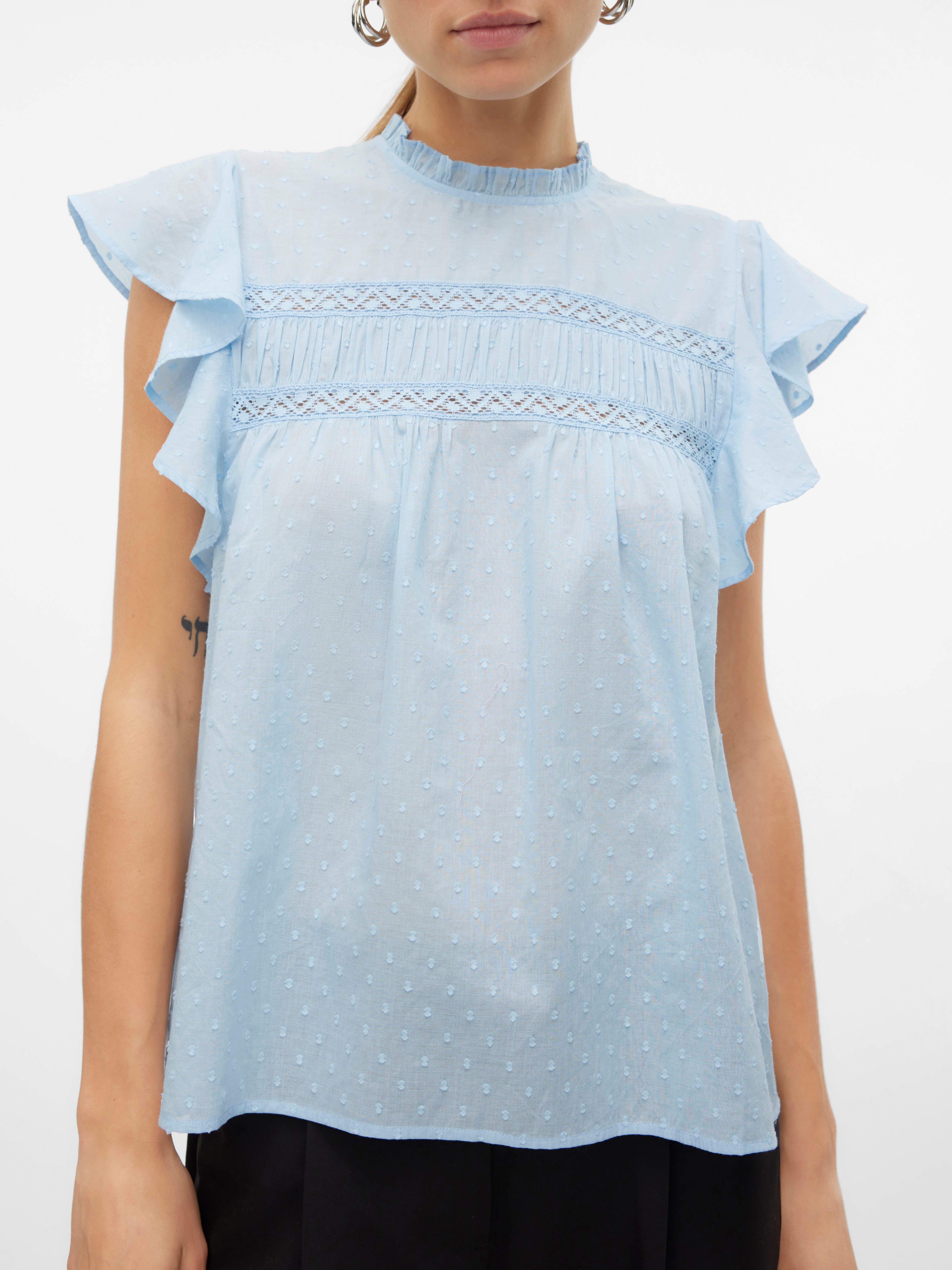 Vero Moda Blusenshirt VMTRINE SL LACE TOP WVN NOOS Baumwolle