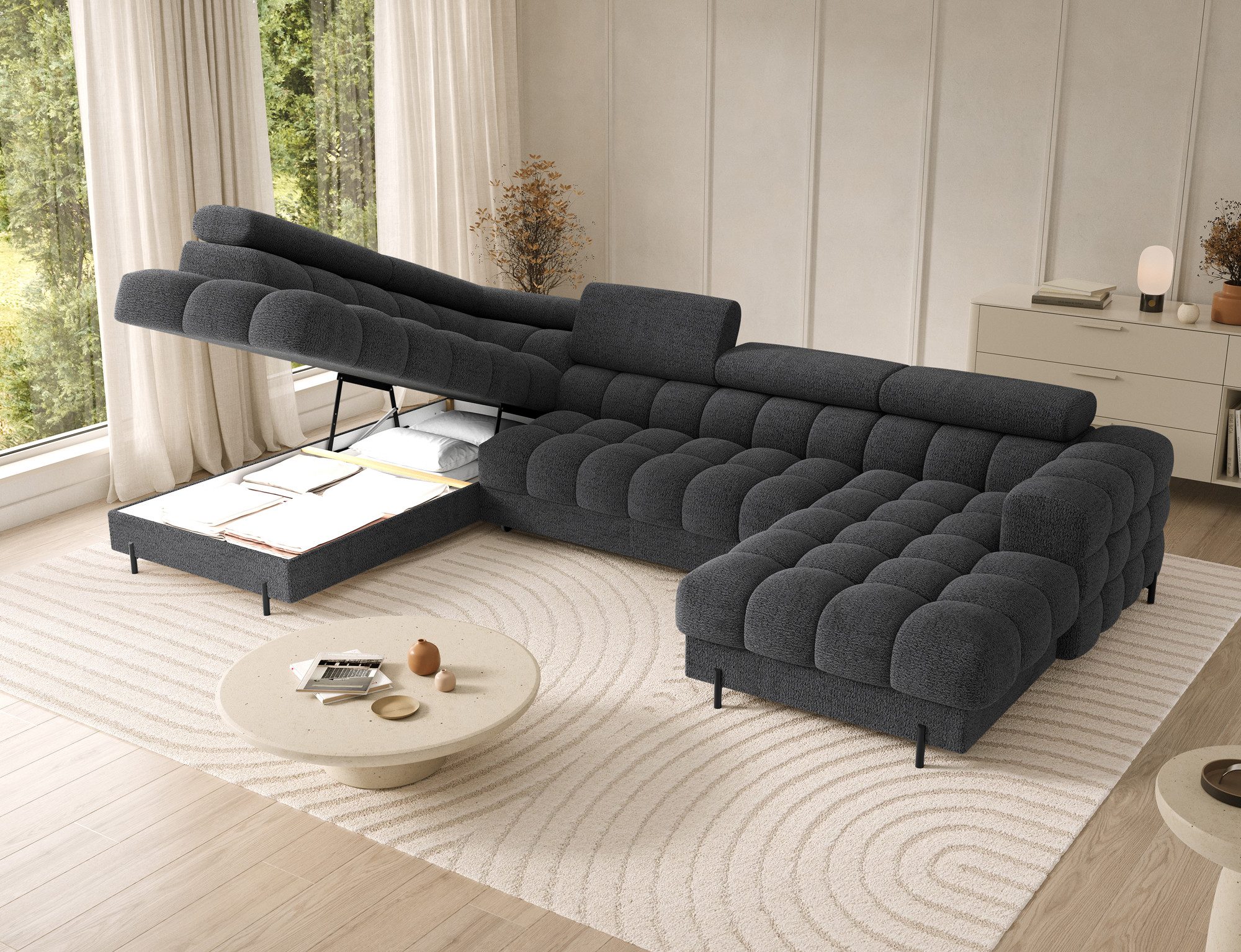 Lukas Möbel Wohnlandschaft Deisgner XXL-Sofa in U-Form Falco mit Schlaffunk günstig online kaufen