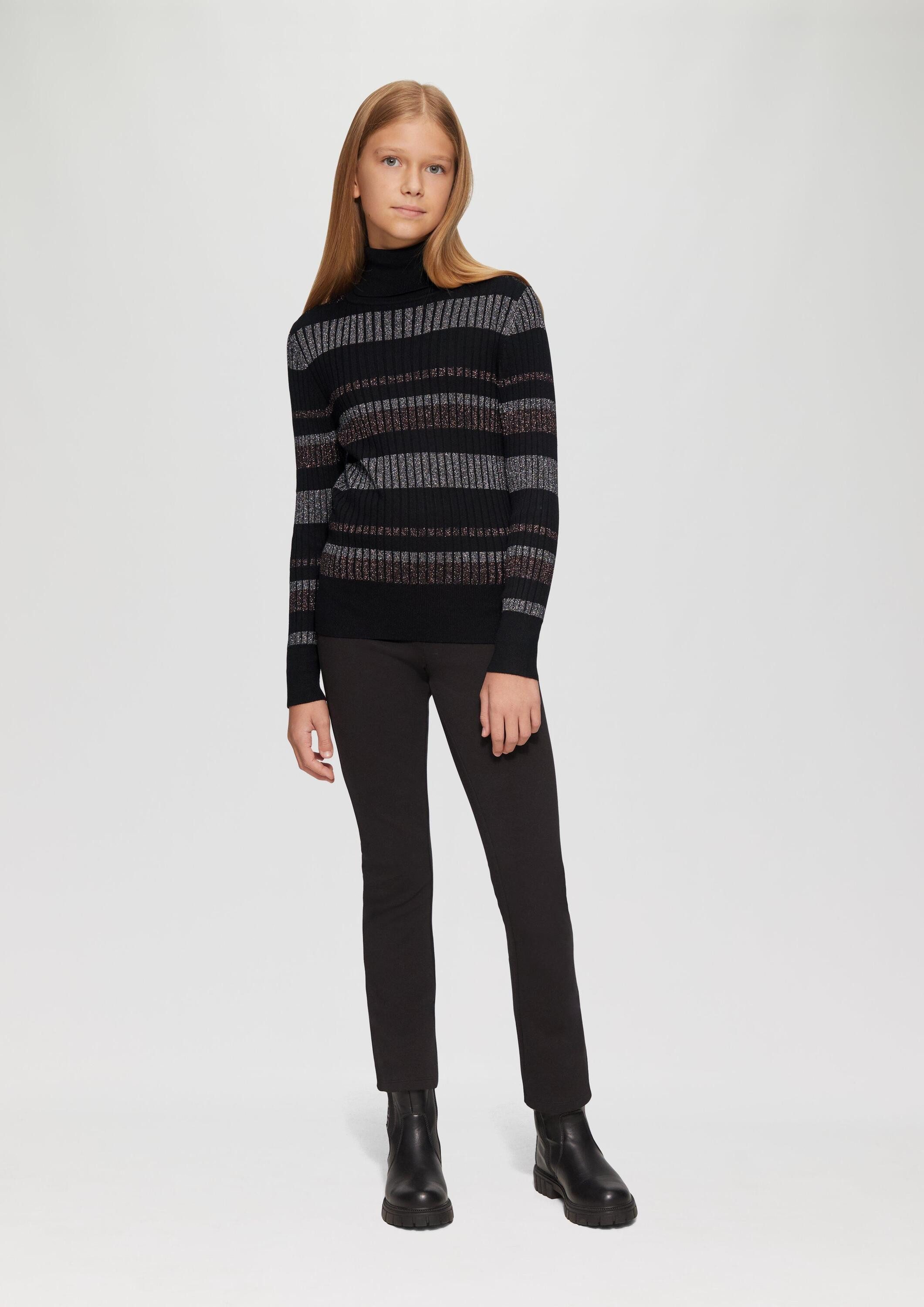 s.Oliver Longpullover Strickpullover Schmaler Rollkragenpullover mit Streifen aus Glitzer-Garn