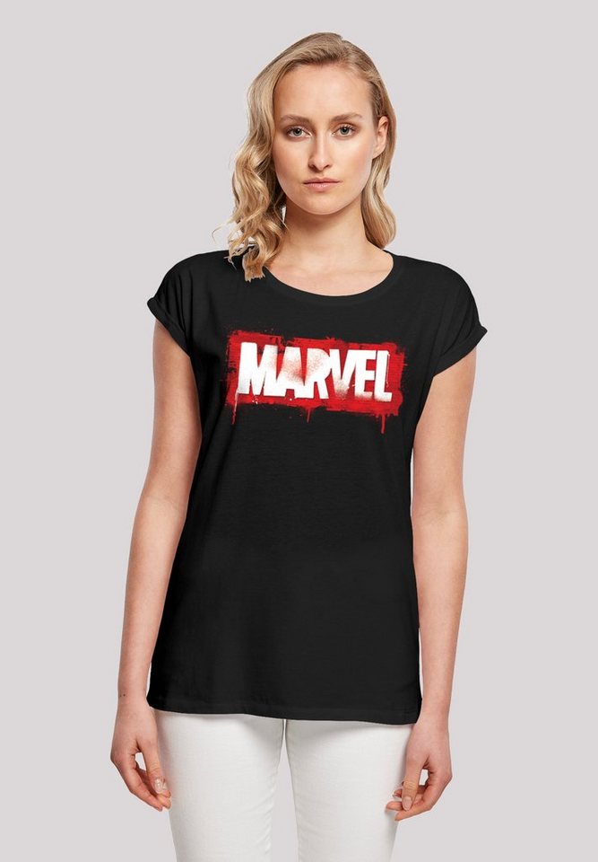 Marvel aus Baumwollmischung Ladies angenehmer Damen (1-tlg), F4NT4STIC Extended T-Shirt Spray Tee with Shoulder Kurzarmshirt Logo Stylisches