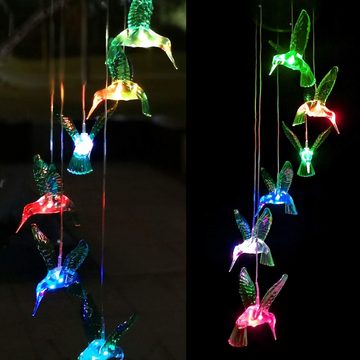 LA CUTE LED Solarleuchte Solar-Kolibri-Windspiel: Perfekte Geschenkidee für drinnen und draußen, LED fest integriert, Bunt, Solarbetrieben, Farbwechsel bei Nacht, Leicht zu installieren