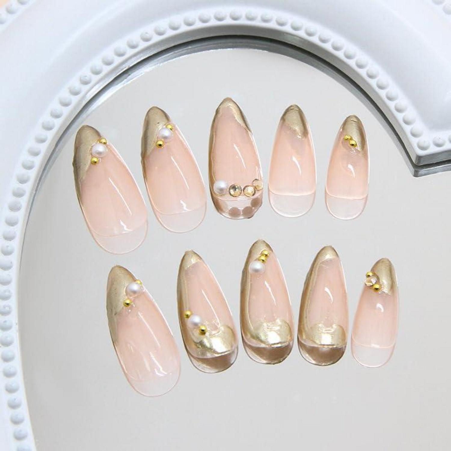 LuxusKollektion Kunstfingernägel Künstliche Fingernägel Kurz Almond 3D Gold Nagelkleber AKP9