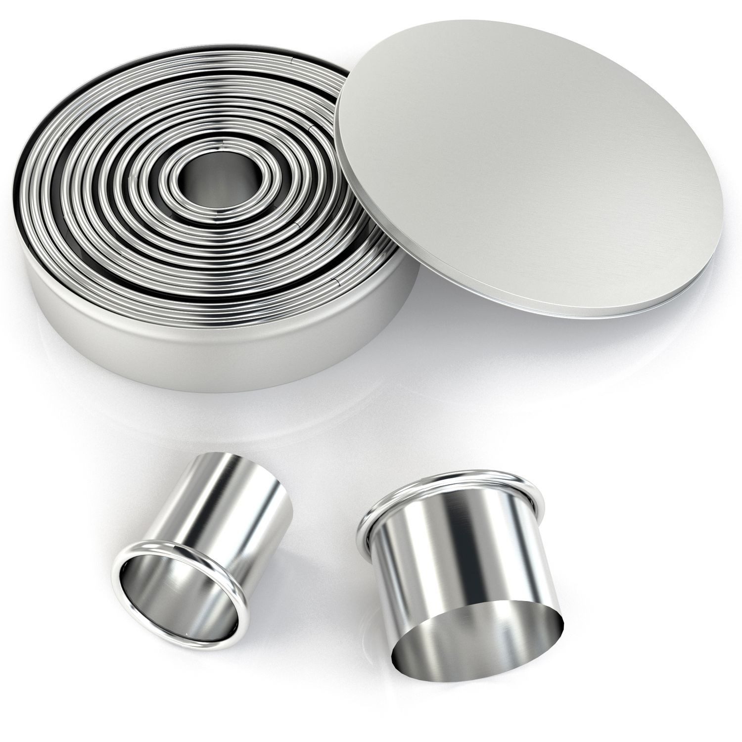 Intirilife Ausstechform, Edelstahl, (12-St), 12-teiliges Ausstechformen Set mit Aufbewahrungsbox Cutter Ringe Rund