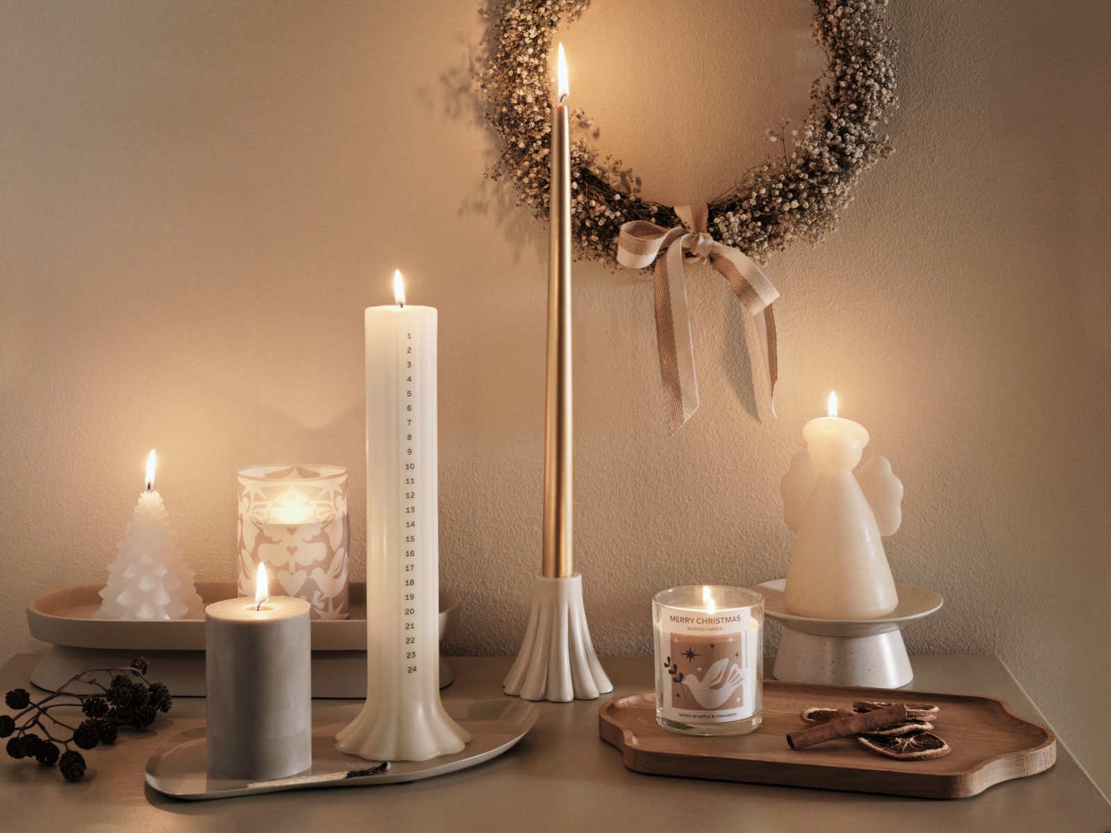 Broste Copenhagen Duftkerze Heli Kalenderlicht weiß 30cm