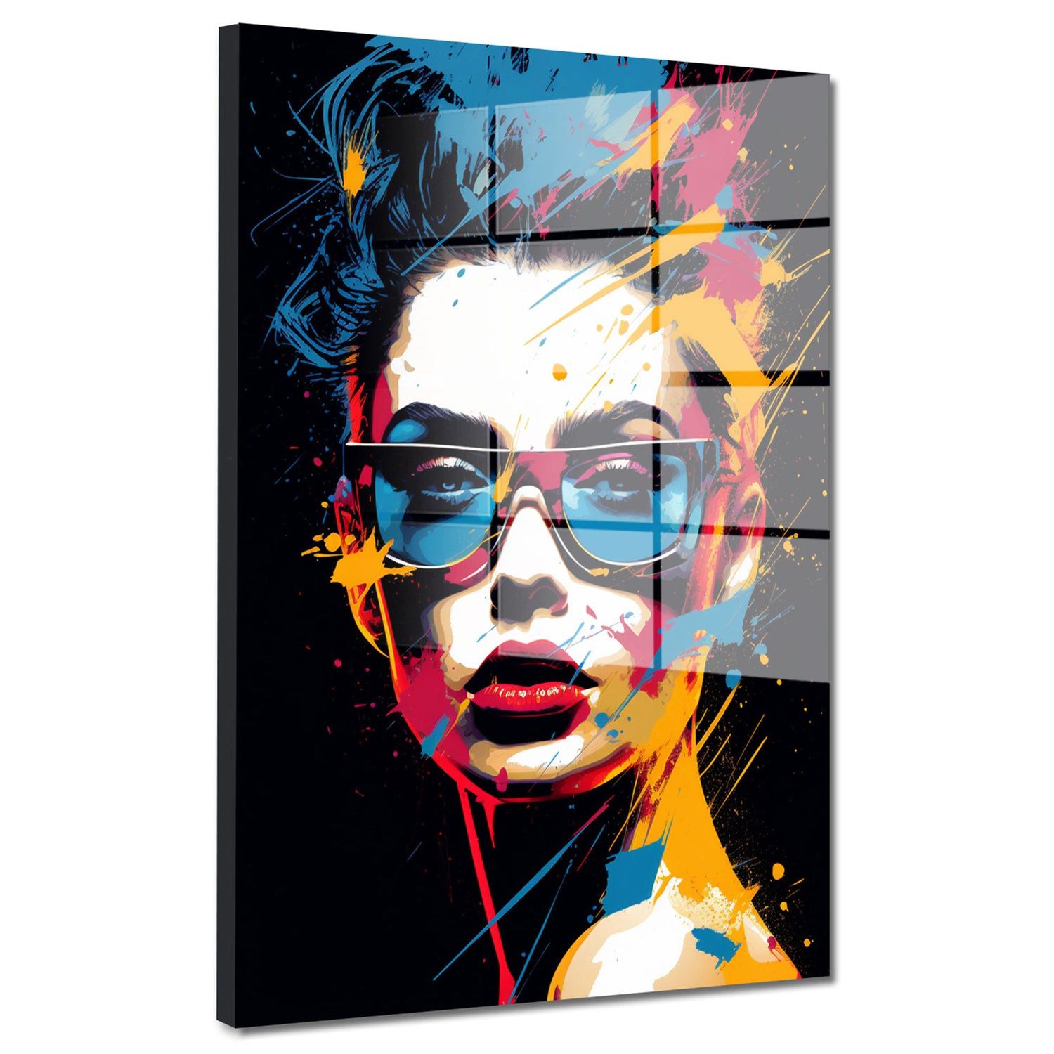 Artedinoi Acrylglasbild Cool Girl Acrylglasbild Wandbild Pop Art Colour Bunt Portrait XXL, Selbstbewusstes Frauenporträt mit leuchtenden Farbflächen.