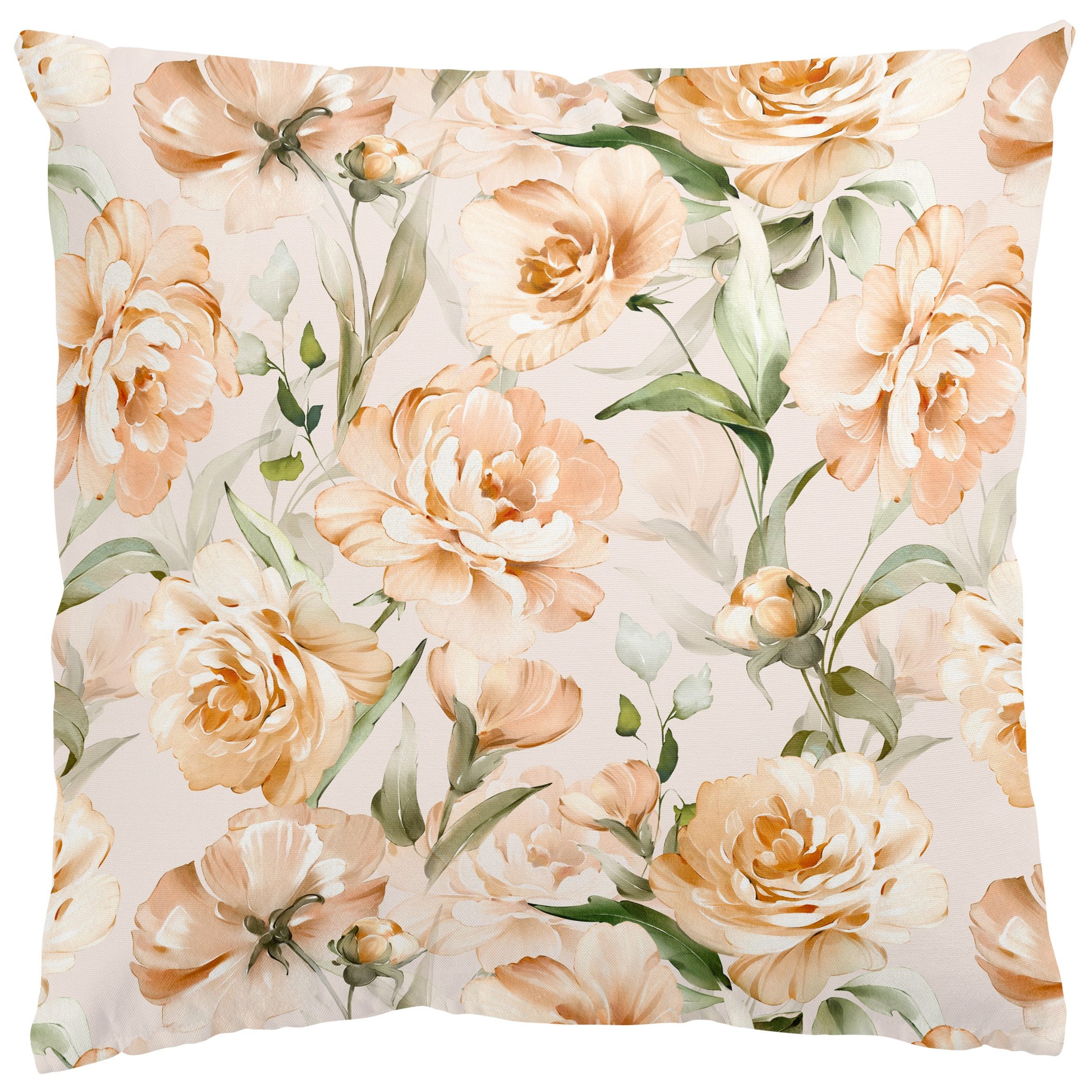 Bilderdepot24 Dekokissen drinnen Kissenhülle/ Sofakissen/ Zierkissen Kissenhülle beige Blumen, Bezug Aquarell mit / ohne Füllung Zierkissen Outdoor Sofa Bett