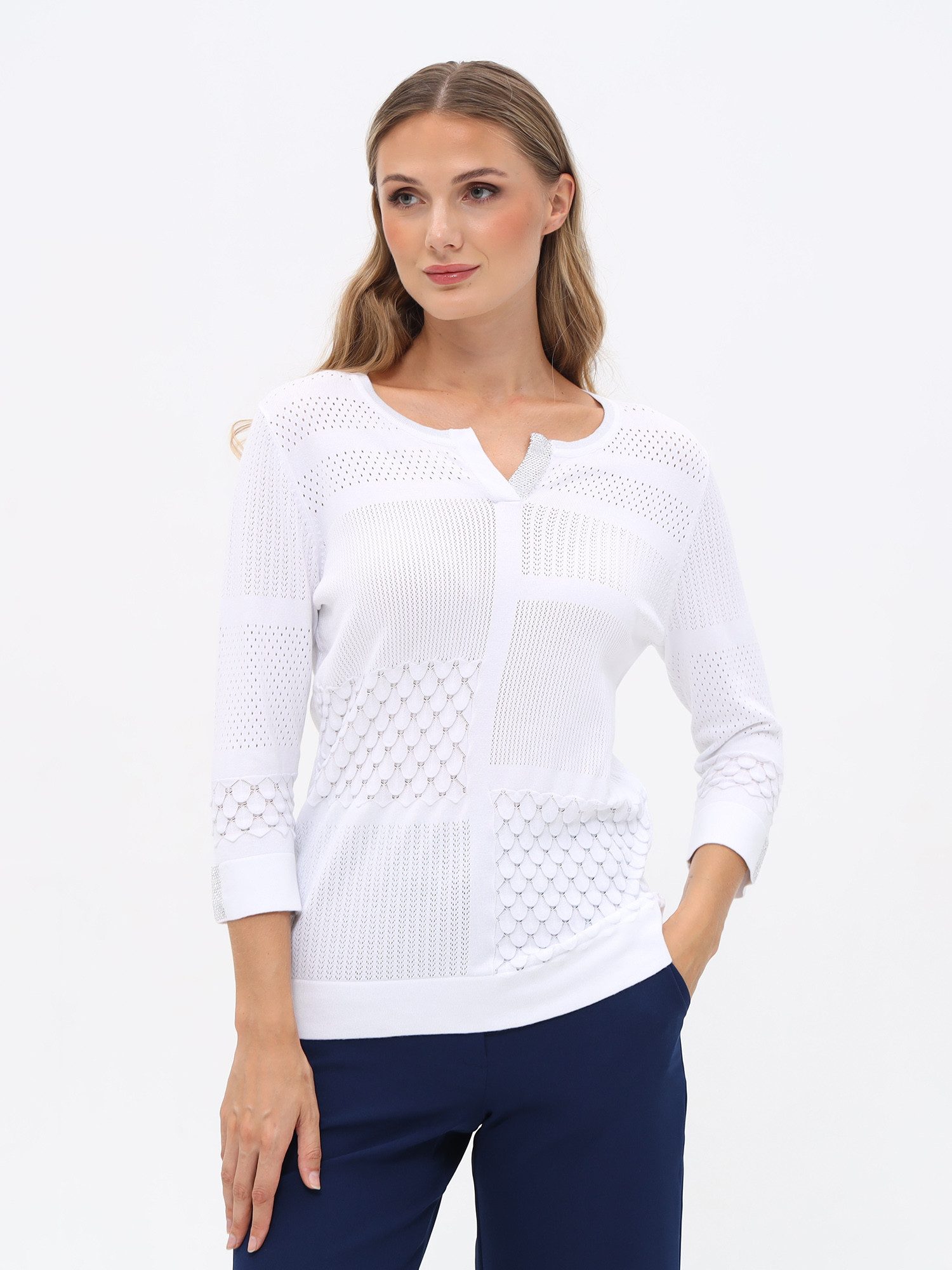 Passioni 3/4 Arm-Pullover mit Strukturmuster und Strassdetails