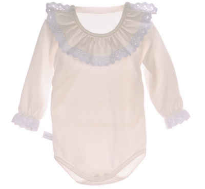 La Bortini Langarmbody Baby Body in Creme mit festlichem Kragen aus reiner Baumwolle, 44 50 56 62 68 74 80 86 92 98