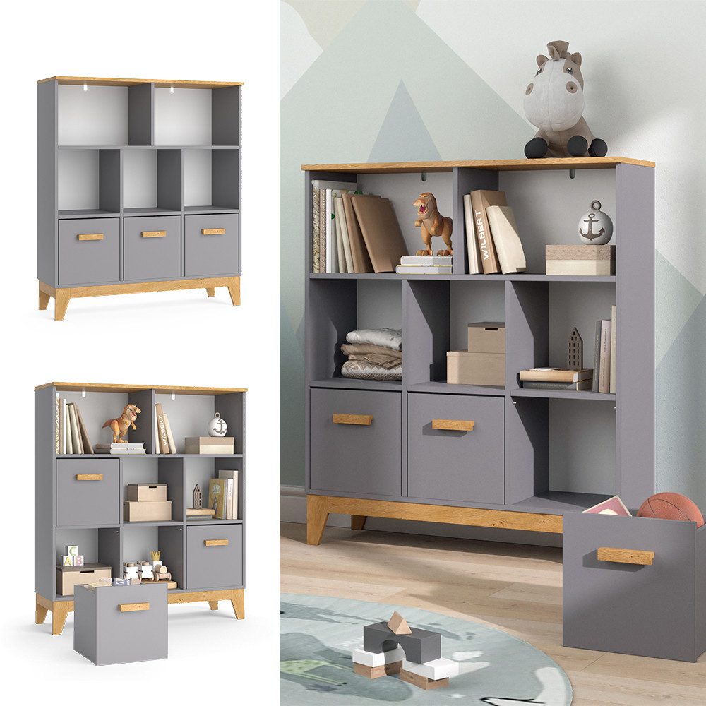 VitaliSpa® Bücherregal Malia, Grau/Eiche, 98.4 x 113.4 cm günstig online kaufen