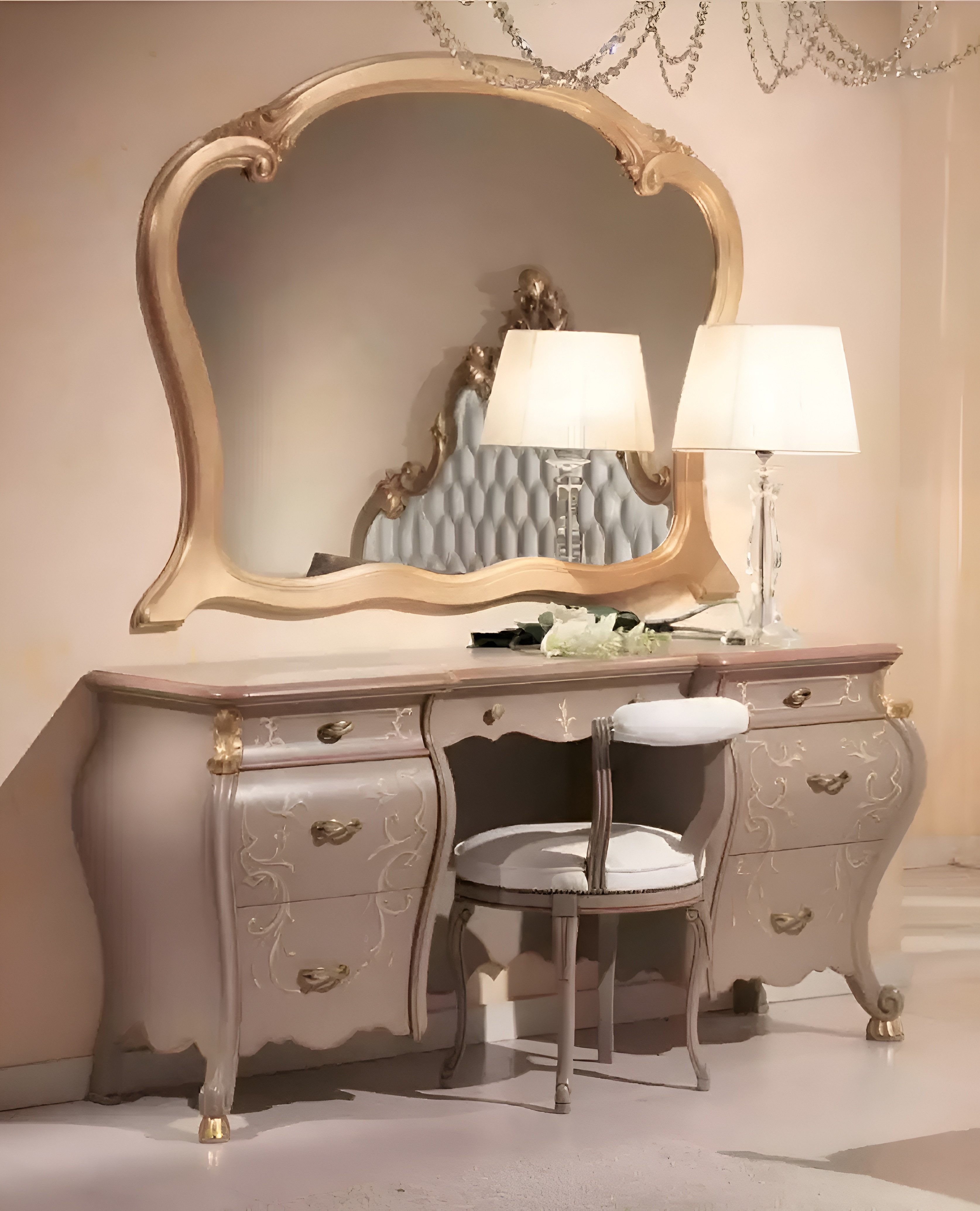 Xlmoebel Schminktisch Eleganter Schminktisch mit Konsole und großem Spiegel (Schminktisch+Spiegel, 2-St., Schminktisch+Spiegel), Hergestellt in Europa