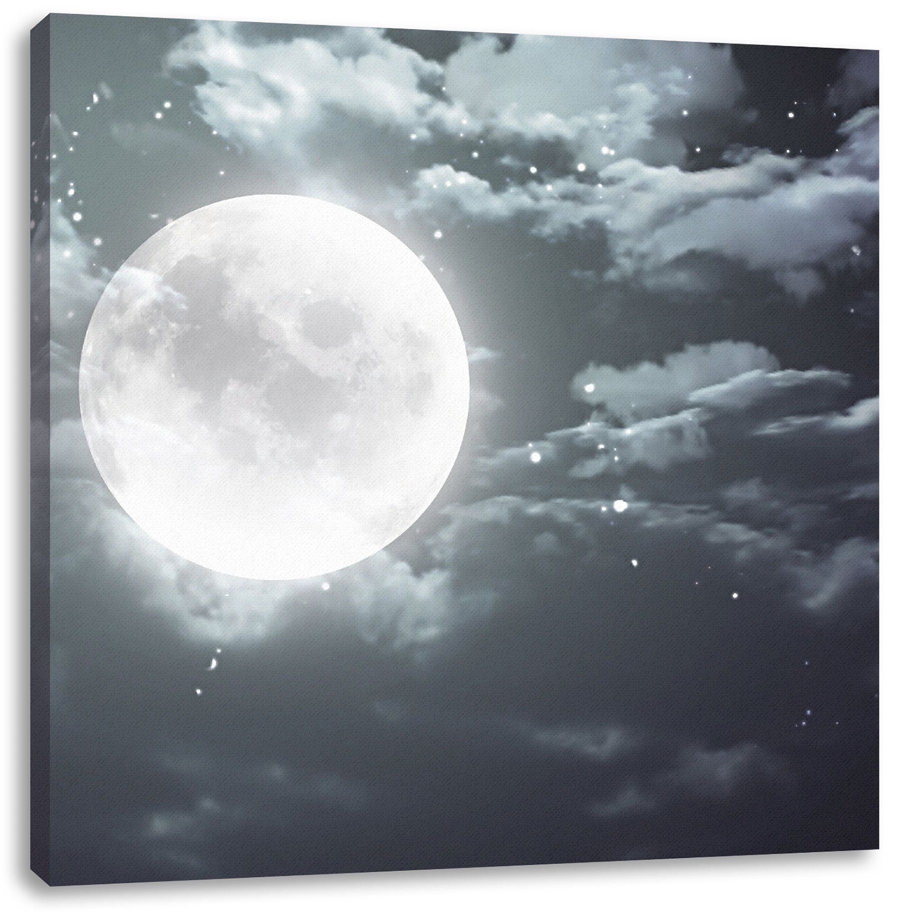 inkl. bespannt, Pixxprint Vollmond Wolken fertig (1 Sterne Sterne Zackenaufhänger Leinwandbild Leinwandbild Wolken, St), Vollmond