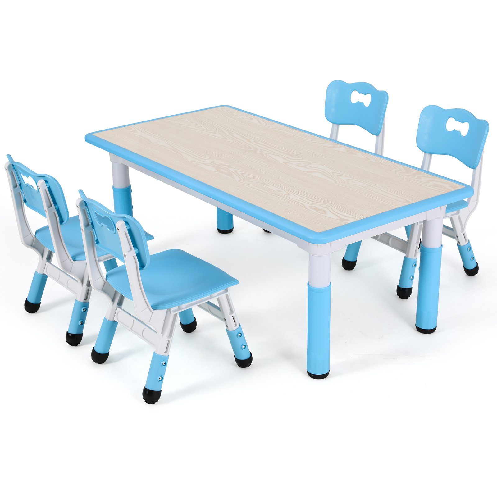 TLGREEN Kindersitzgruppe Plastik Kindermöbel, (5-tlg), mit 4 Stühlen Höhenverstellbar Blau Kindertisch