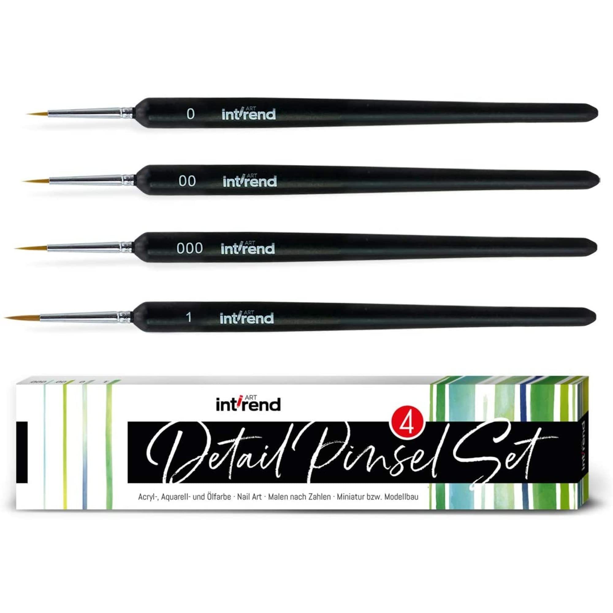 int!rend Pinsel Künstlerpinsel Set - 4 hochwertige Haarpinsel, Detail Pinsel Set für Künstler - 4 feine Haarpinsel