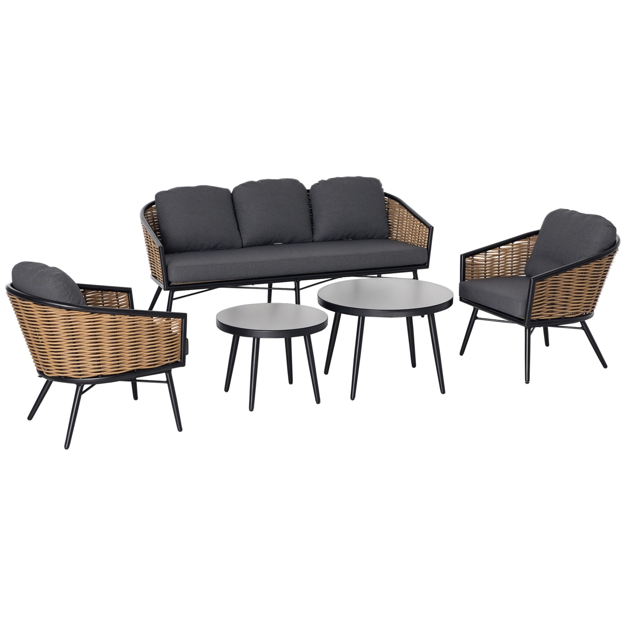 Outsunny Sitzgruppe Polyrattan Gartenmöbel Set 5-teiliges für Pause Lounge Teetisch, (Sitzgarnitur, 5-tlg., Lounge), mit Sofa Kissen Aluminium Natur 187L x 77B x 77H cm