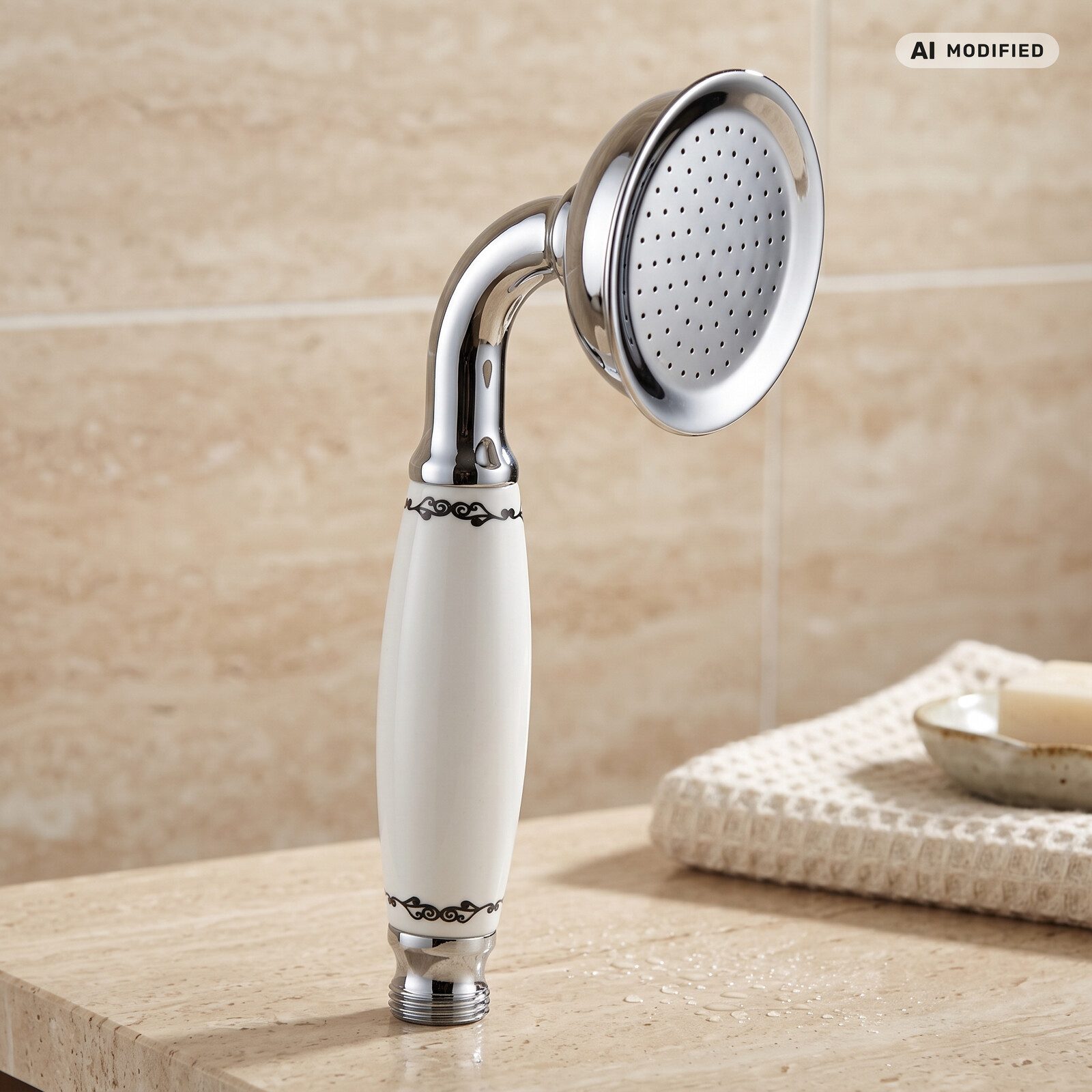 PaulGurkes Handbrause, Massives Messing verchromt, Keramikgriff, Retro-Design