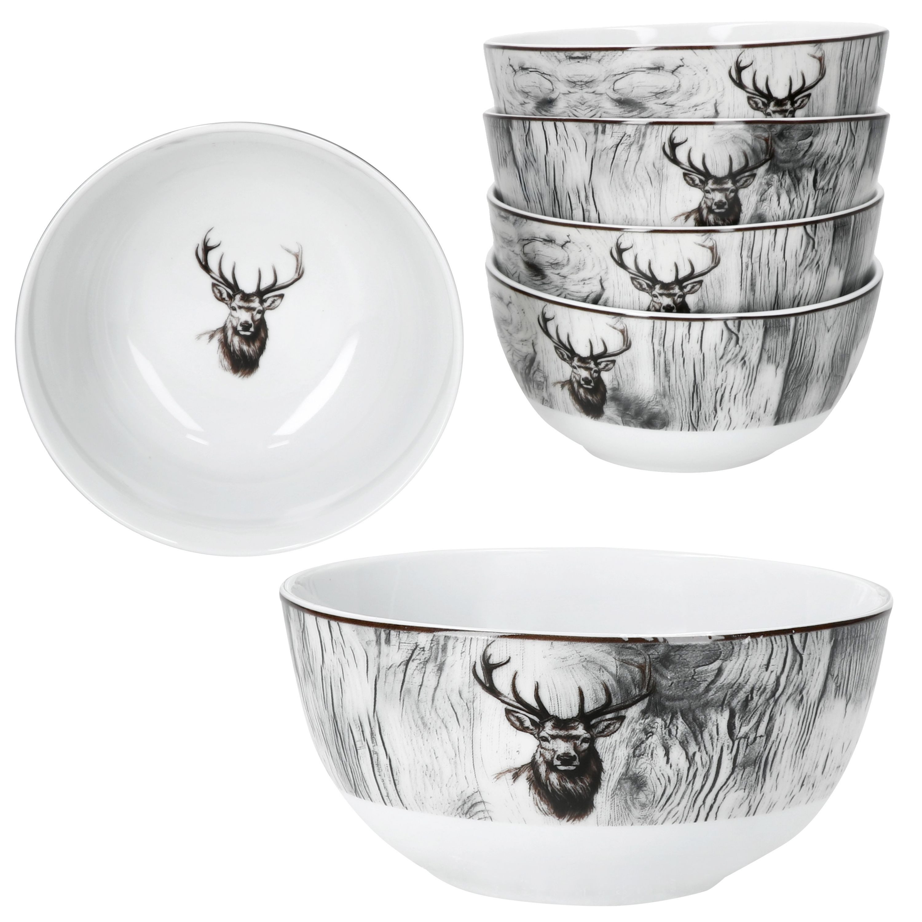 MamboCat Müslischale 6x Alois Müsli-Schale Ø14,2cm 480ml Porzellan 6 Personen Hirsch, Porzellan