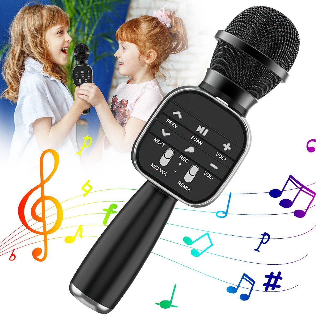 MOPUEA Mikrofon Kabellose Karaoke-Handmikrofon, Bluetooth-Karaokemaschine (Tragbarer Handmikrofon-Lautsprecher, 1-tlg), Kabelloses Mikrofon geeignet für Familienfeiern, Karaoke-Singen