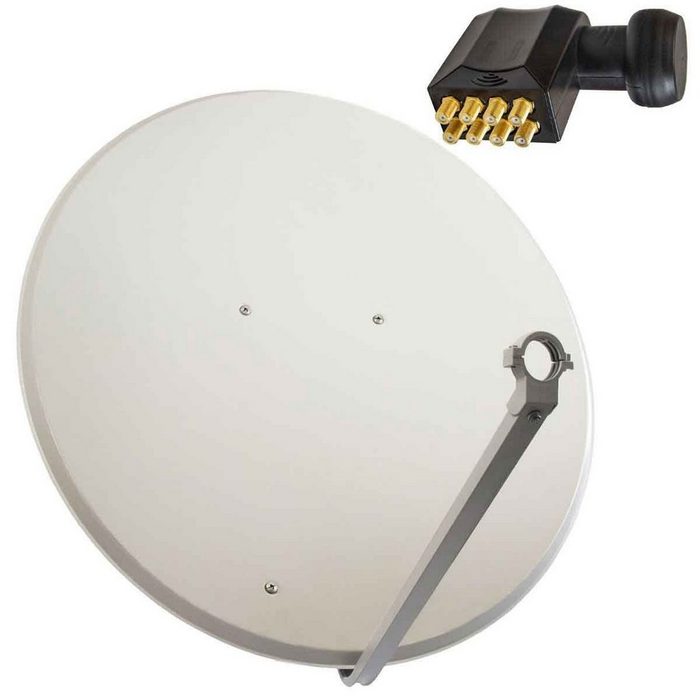 PremiumX Satelliten-Komplettanlage 100cm Satellitenschüssel Aluminium Hellgrau Octo LNB 1 SAT bis 8 Teilnehmer / Receiver SAT-Antenne