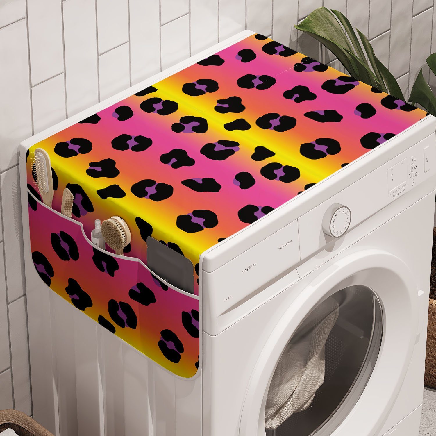 Abakuhaus Badorganizer Anti-Rutsch-Stoffabdeckung für Waschmaschine und Trockner, Animal-Print Bunte Leopard Spots | Bad-Organizer