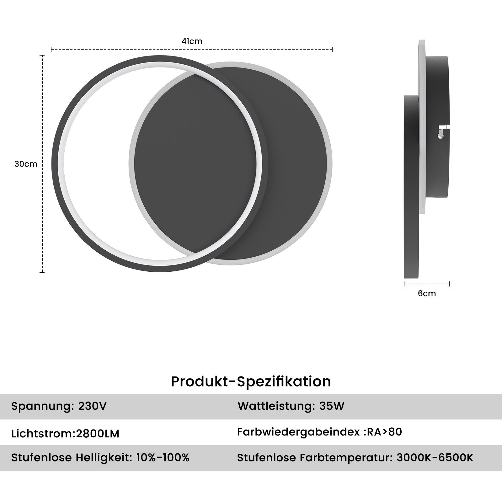 ZMH LED Deckenleuchte Wohnzimmer Dimmbar Modern Deckenlampe mit Fernbedienung für Flur, Augenschutz, Einfache Installtion, LED fest integriert, Tageslichtweiß, 2800lm